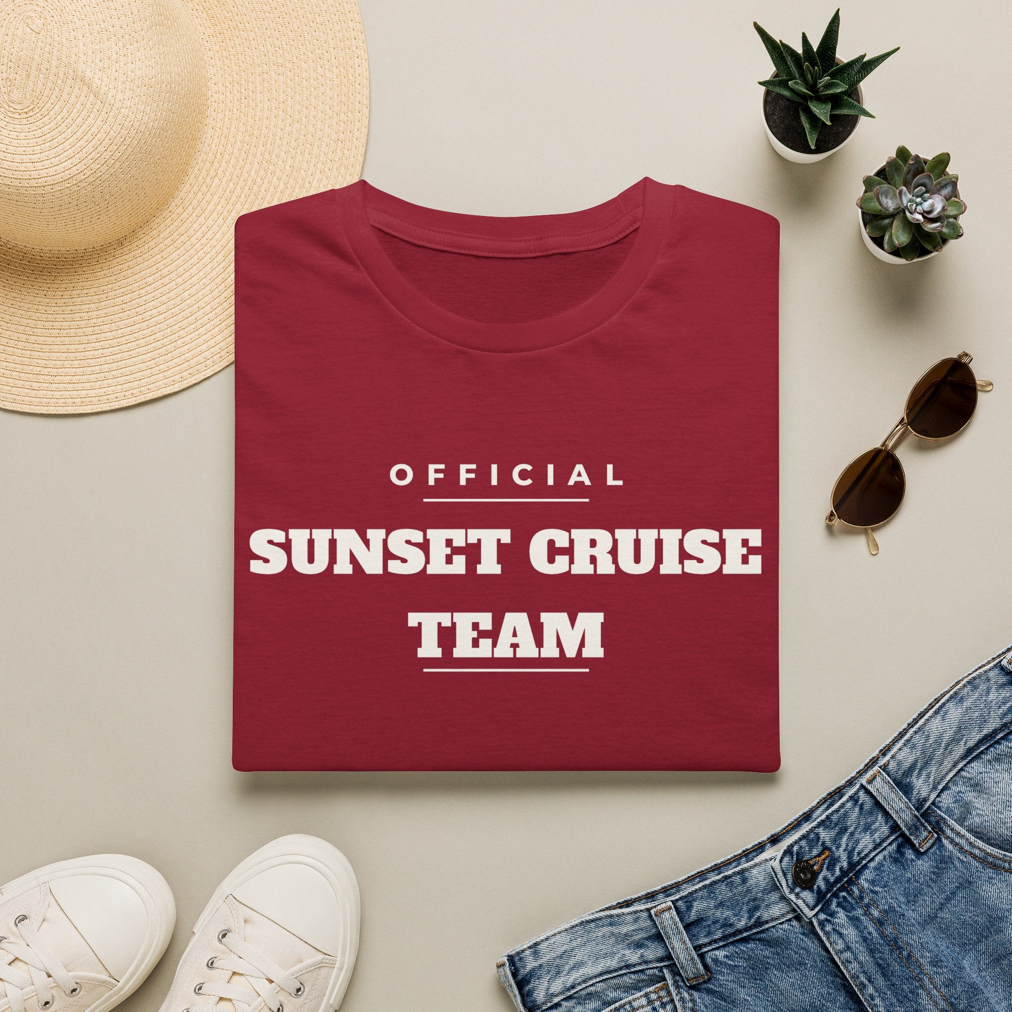 Sunset Cruise Team T-Shirt — 'Official' Crew Tee for Beach, Boat & Vacation