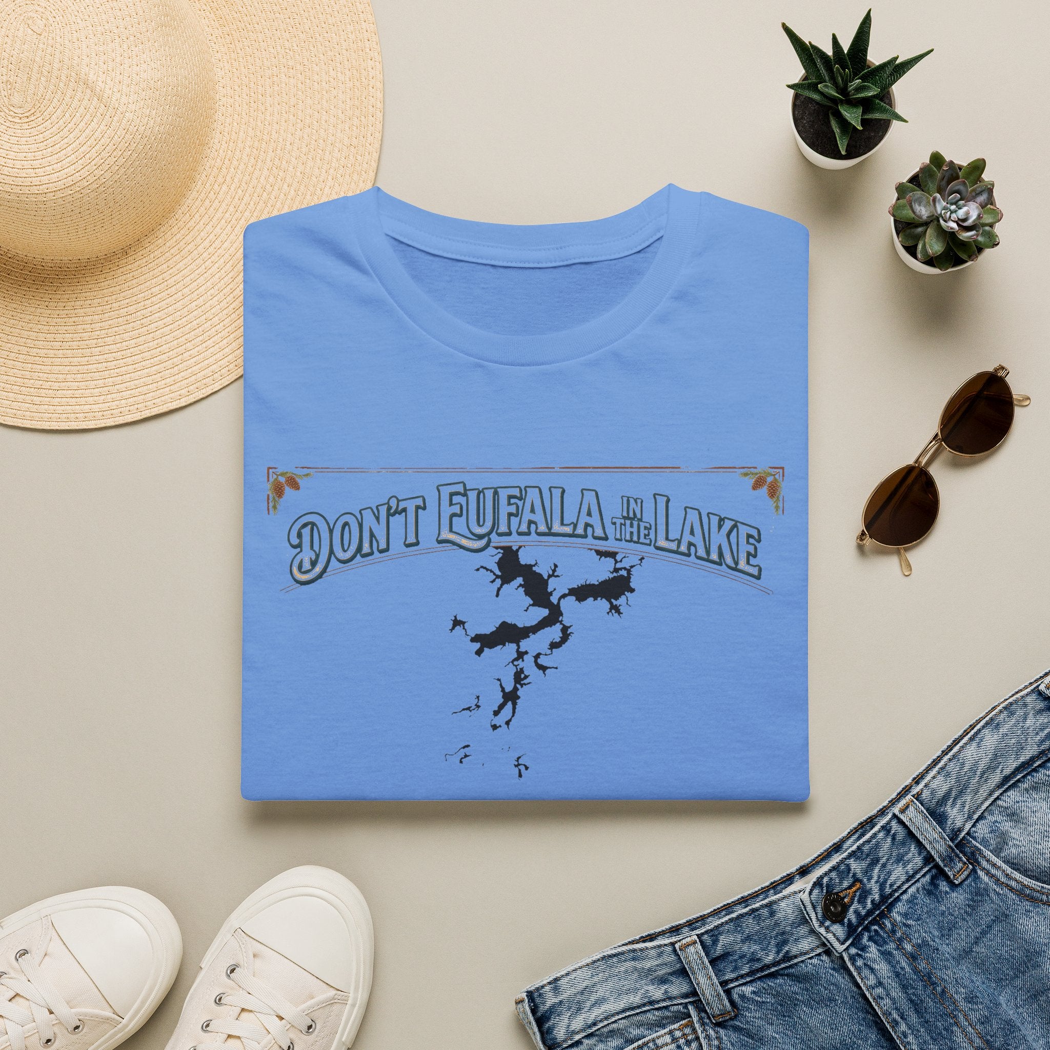 Don't Eufala in the Lake T-Shirt — Funny Eufala Lake Map Tee for Boaters & Locals