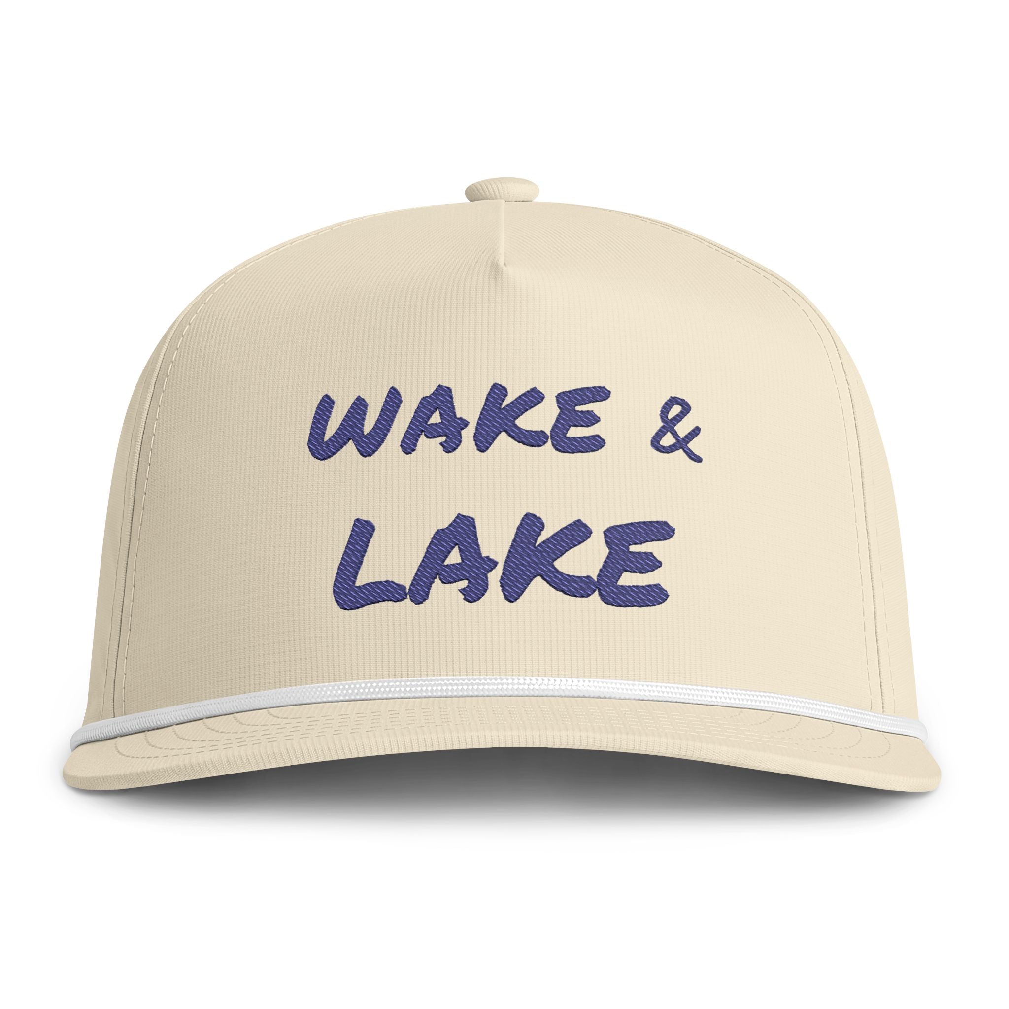 Wake & Lake Rope Cap — Sunwashed Embroidered Trucker Hat