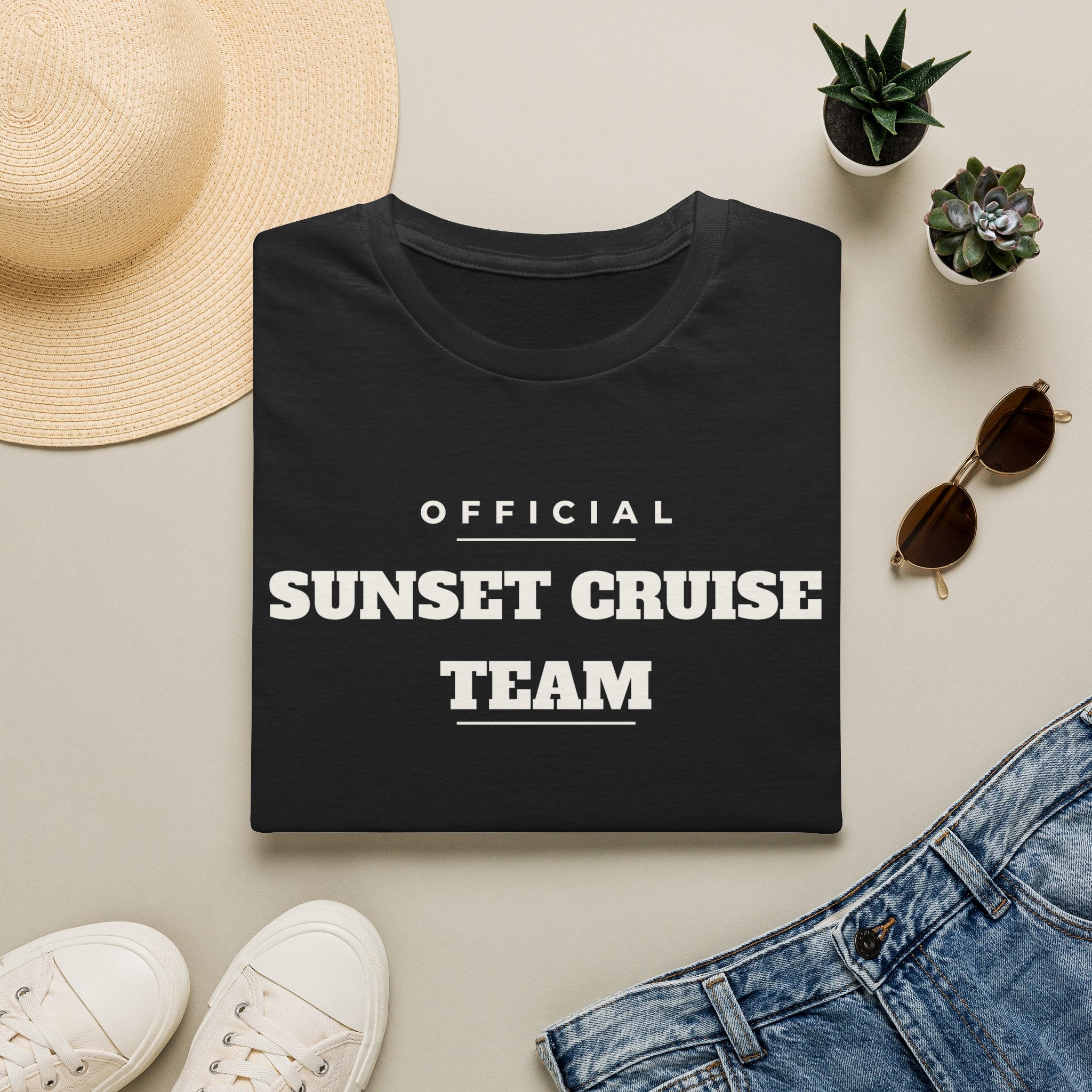 Sunset Cruise Team T-Shirt — 'Official' Crew Tee for Beach, Boat & Vacation