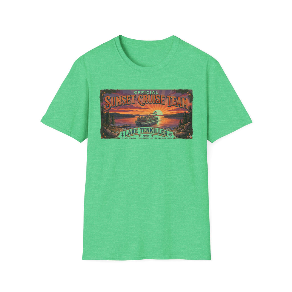 Sunset Cruise Team Lake Tenkiller T-Shirt — Retro Lake Sunset Boat Tee