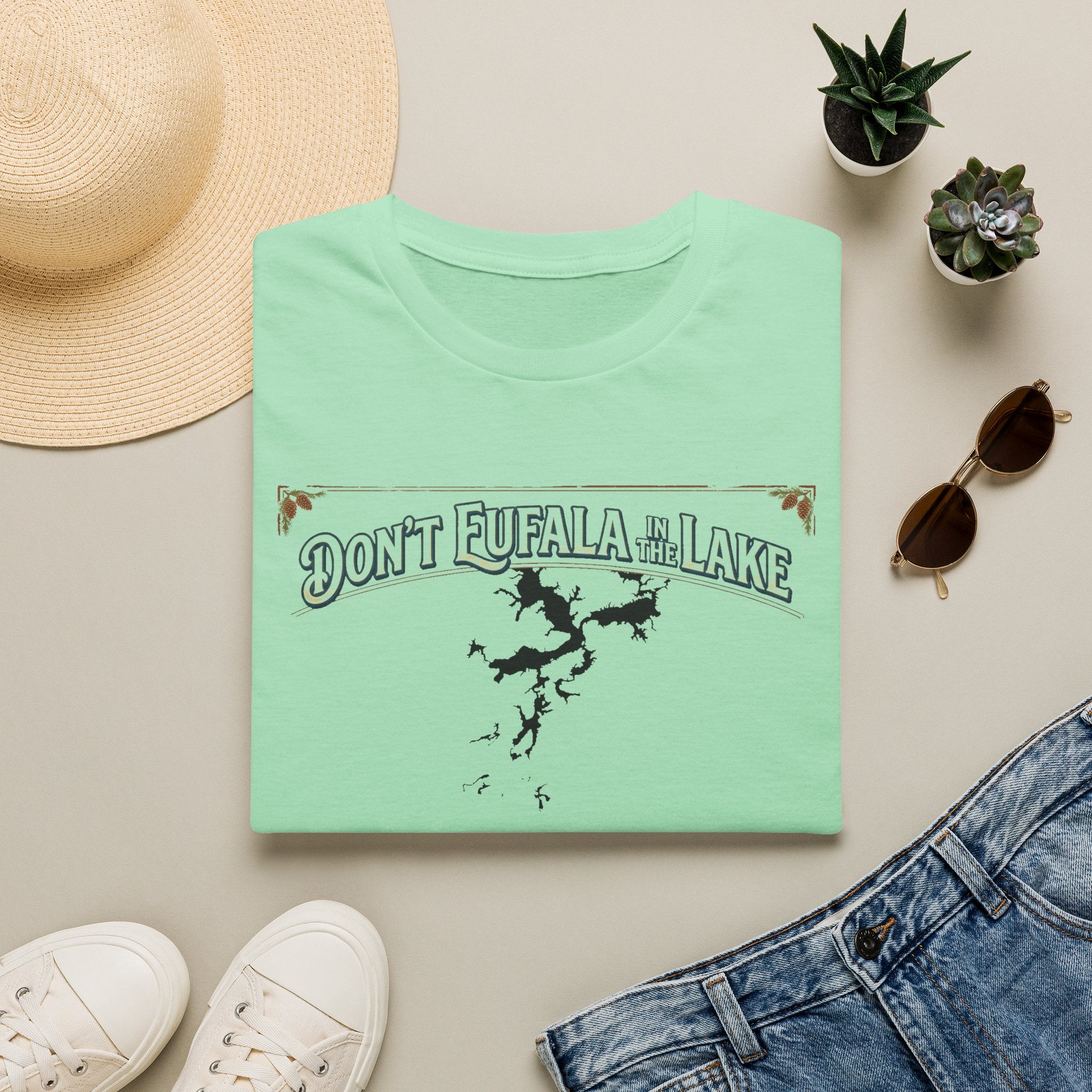 Don't Eufala in the Lake T-Shirt — Funny Eufala Lake Map Tee for Boaters & Locals