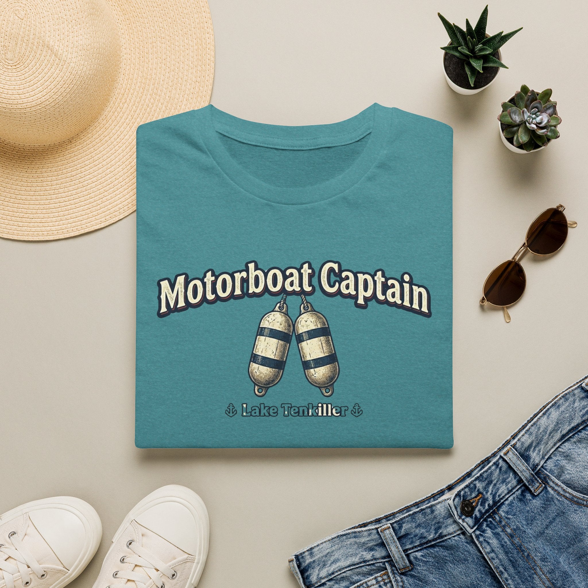 Motorboat Captain T‑Shirt – Lake Life Nautical Tee with Buoy Design
