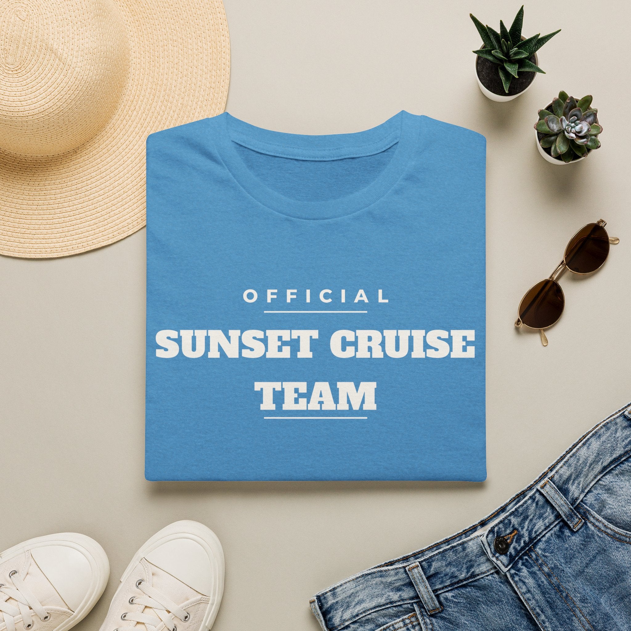 Sunset Cruise Team T-Shirt — 'Official' Crew Tee for Beach, Boat & Vacation