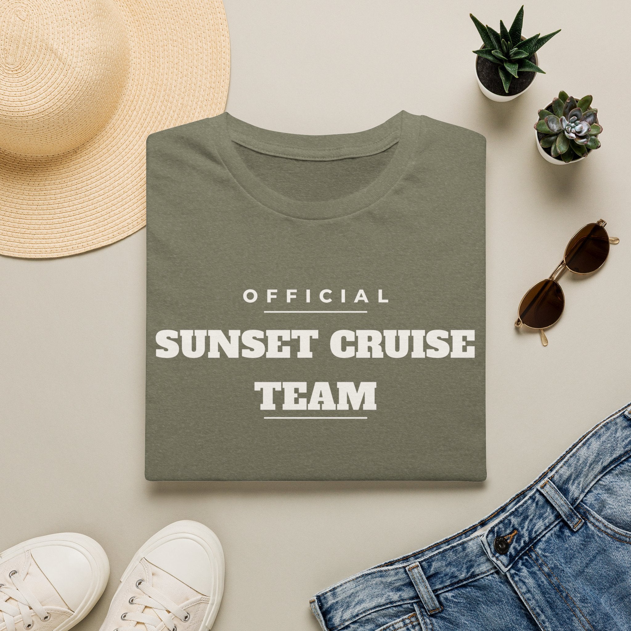Sunset Cruise Team T-Shirt — 'Official' Crew Tee for Beach, Boat & Vacation