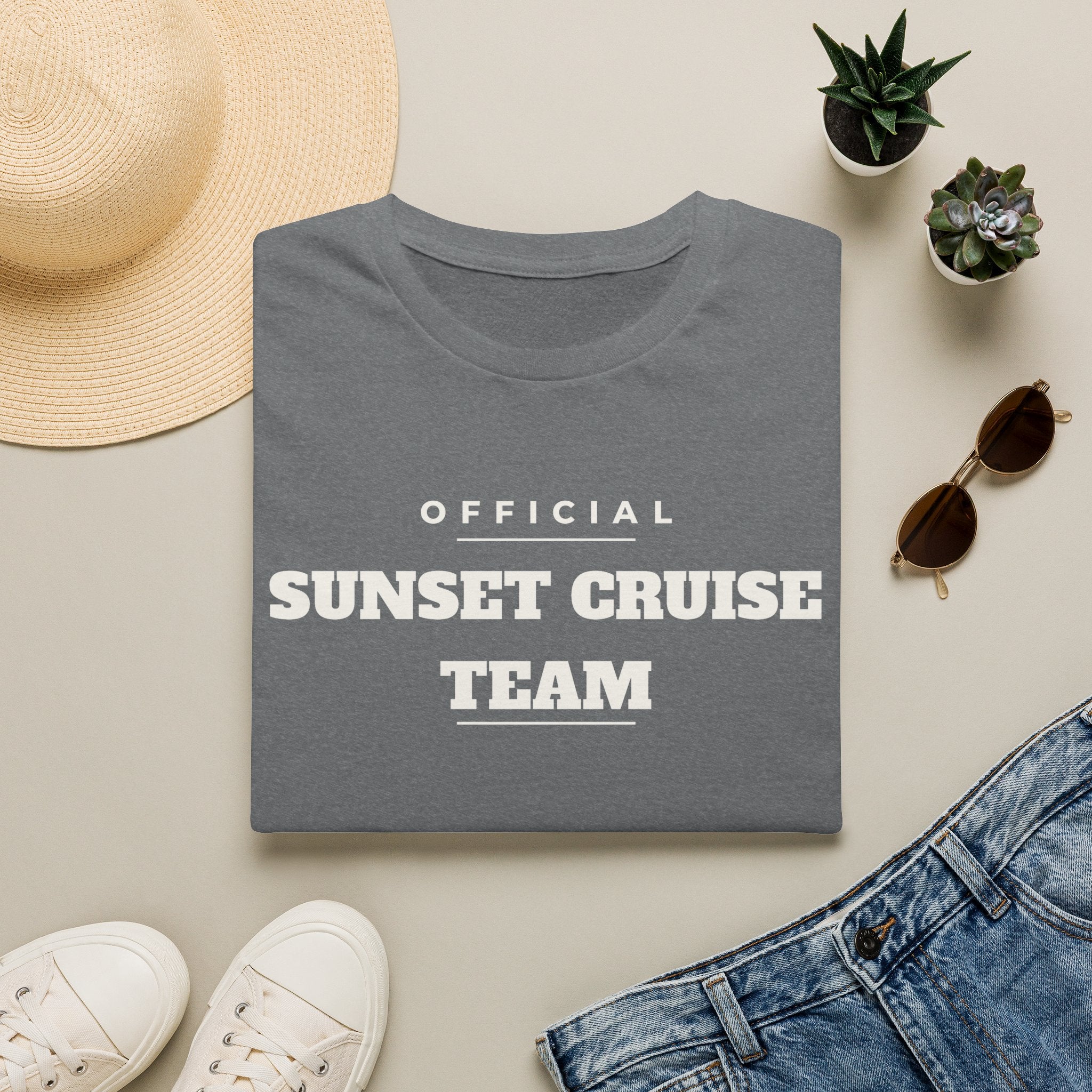 Sunset Cruise Team T-Shirt — 'Official' Crew Tee for Beach, Boat & Vacation