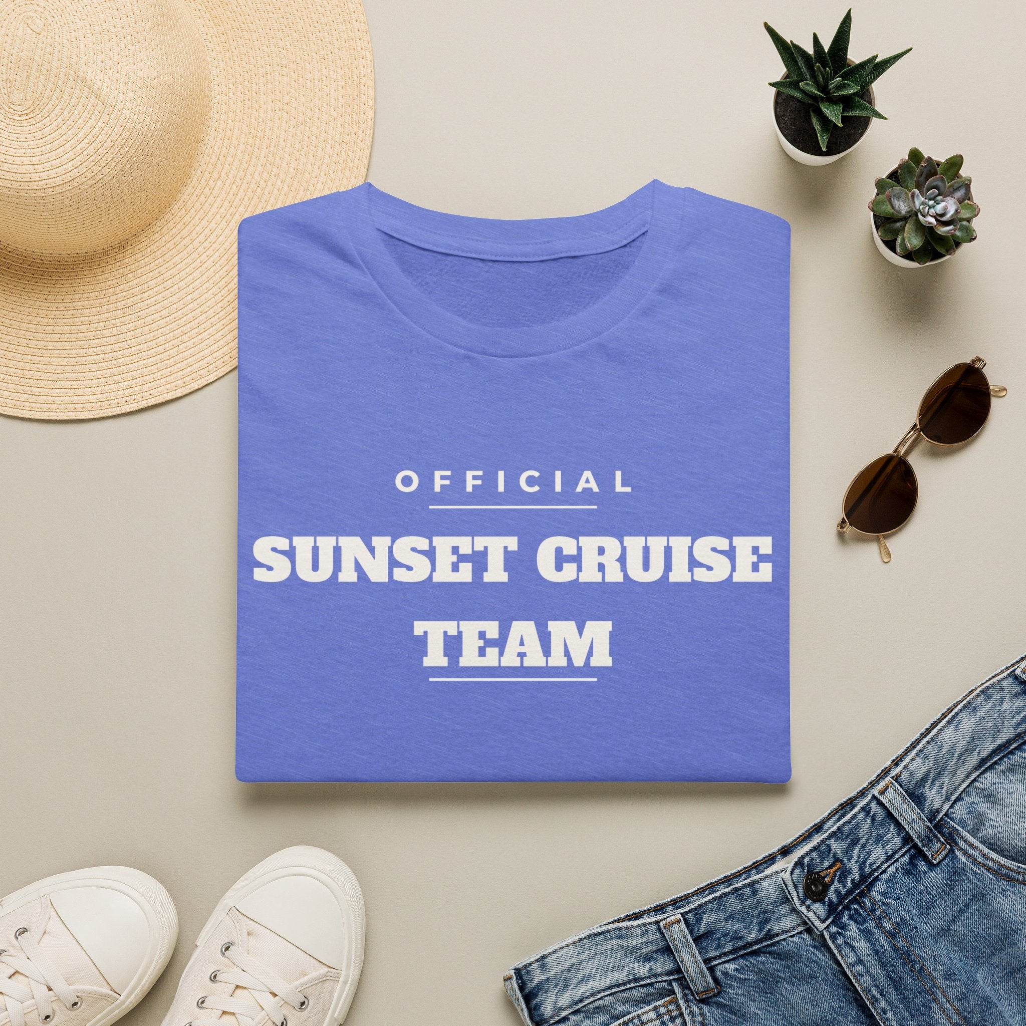 Sunset Cruise Team T-Shirt — 'Official' Crew Tee for Beach, Boat & Vacation