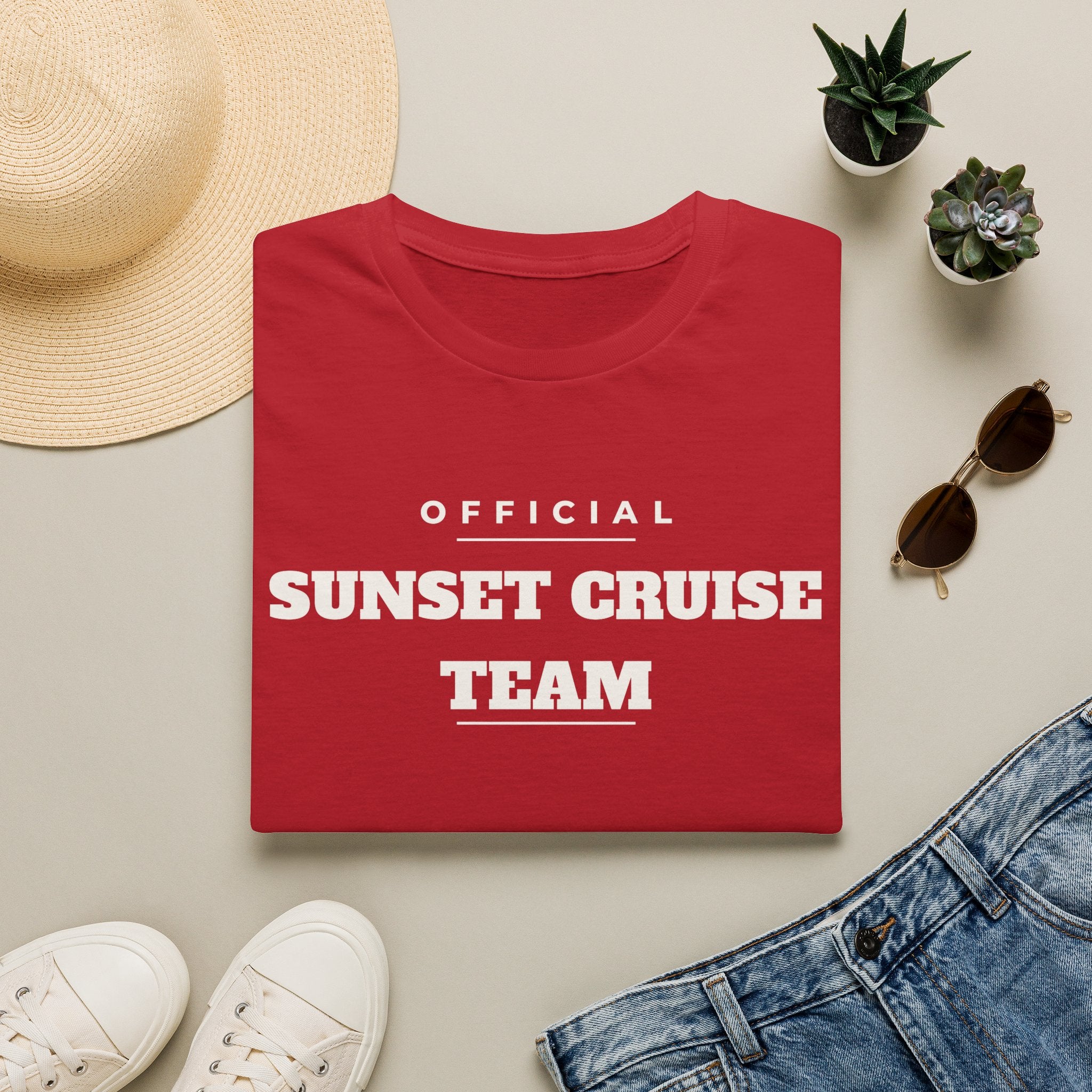 Sunset Cruise Team T-Shirt — 'Official' Crew Tee for Beach, Boat & Vacation