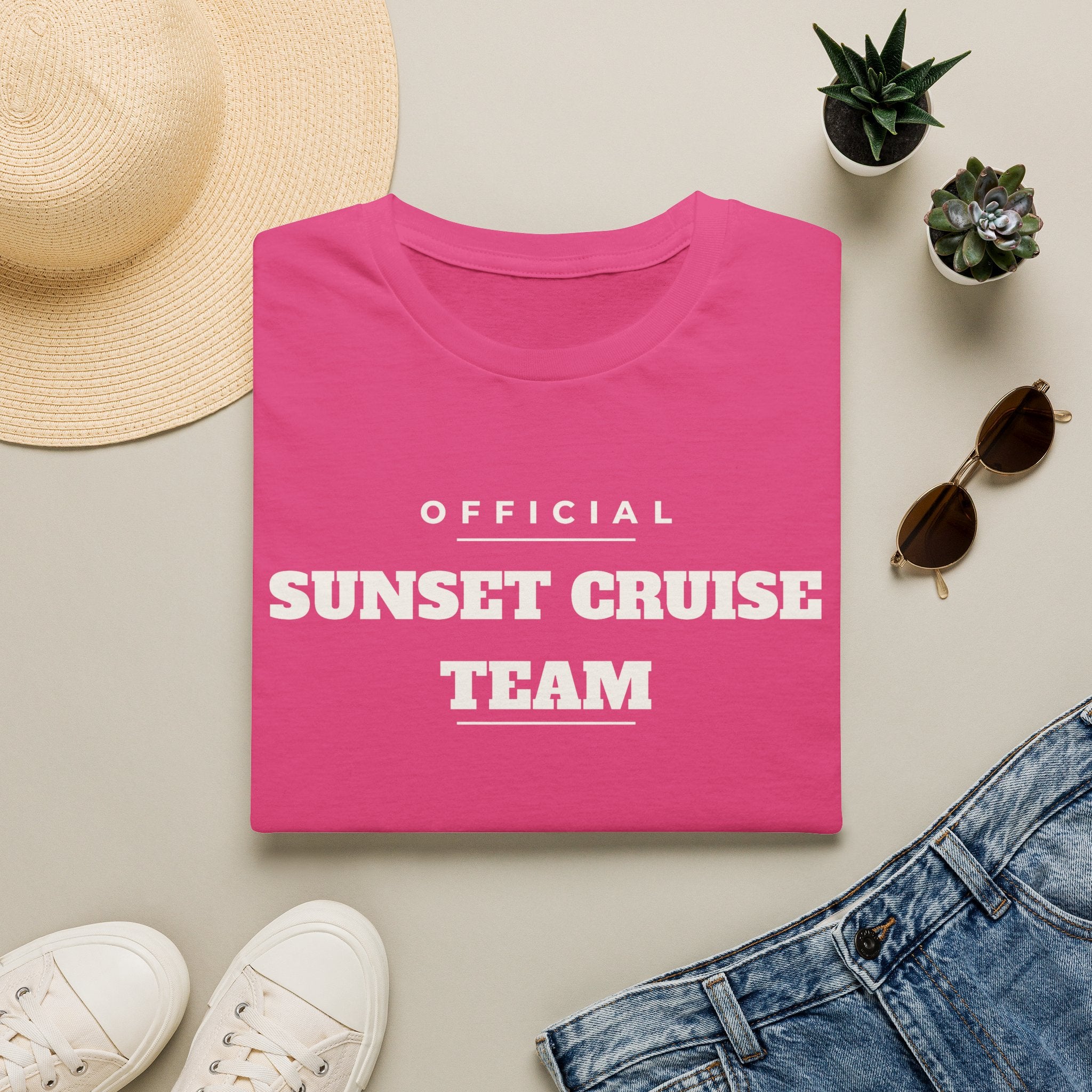 Sunset Cruise Team T-Shirt — 'Official' Crew Tee for Beach, Boat & Vacation