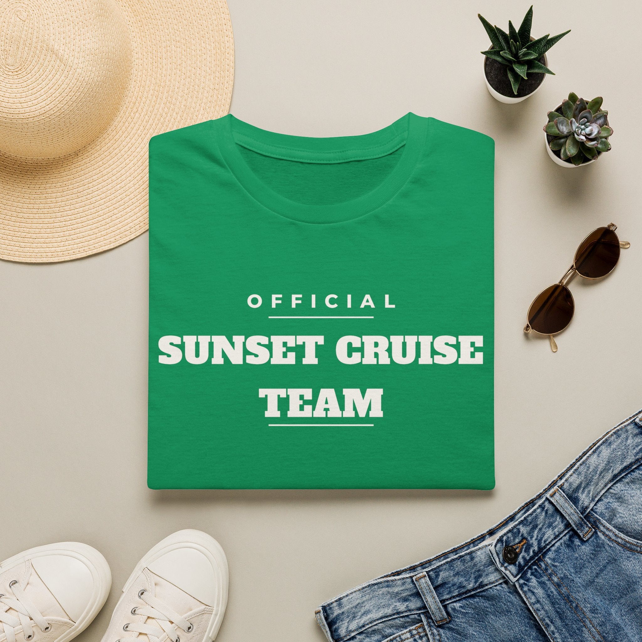 Sunset Cruise Team T-Shirt — 'Official' Crew Tee for Beach, Boat & Vacation