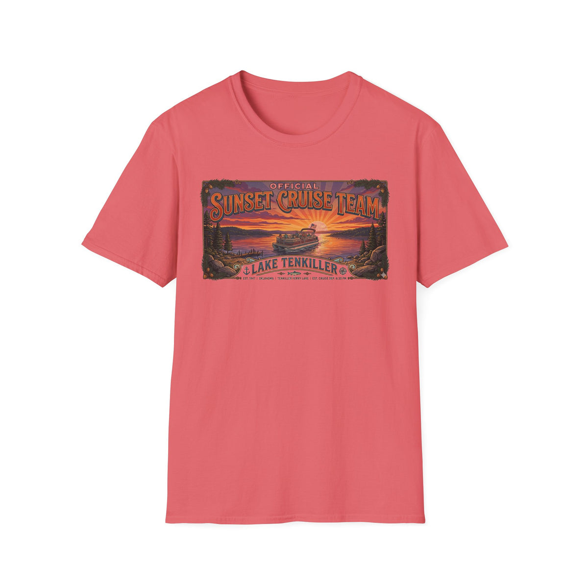 Sunset Cruise Team Lake Tenkiller T-Shirt t-shirt — worn by model